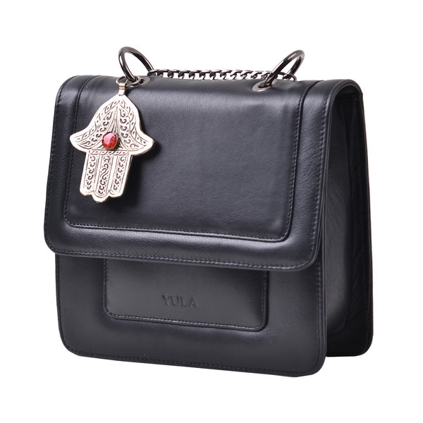 1914 Nelia Medium Shoulder Bag - Black Red Stone Khamsa