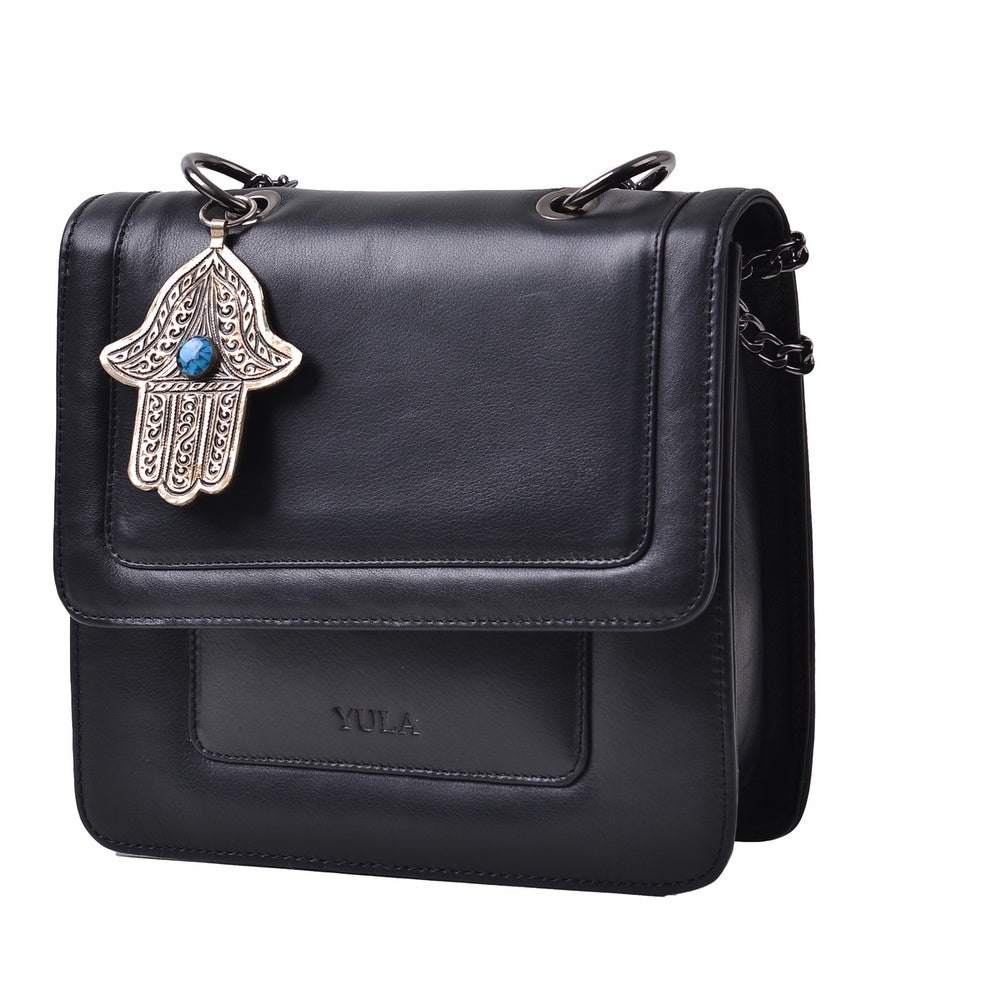 1915 Nelia Medium Shoulder Bag - Black Blue Stone Khamsa
