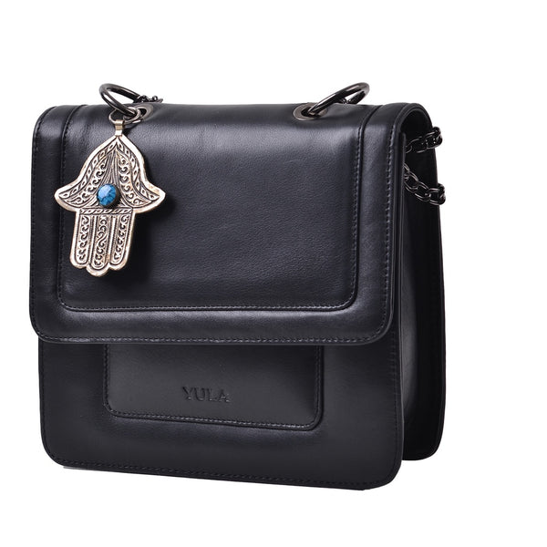 1915 Nelia Medium Shoulder Bag - Black Blue Stone Khamsa