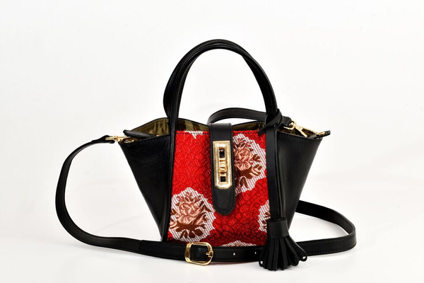 Lumsi Small Satchel Bag - Red Traditional Woven Fabric