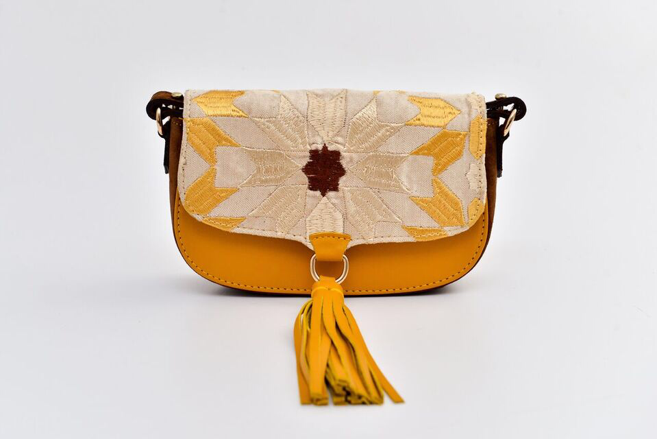 Bicolor Ittô mini Crossbody Bag - Mustard & brown