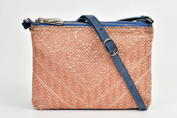 FAY Triple -zip Crossbody Bag - Blue- peach