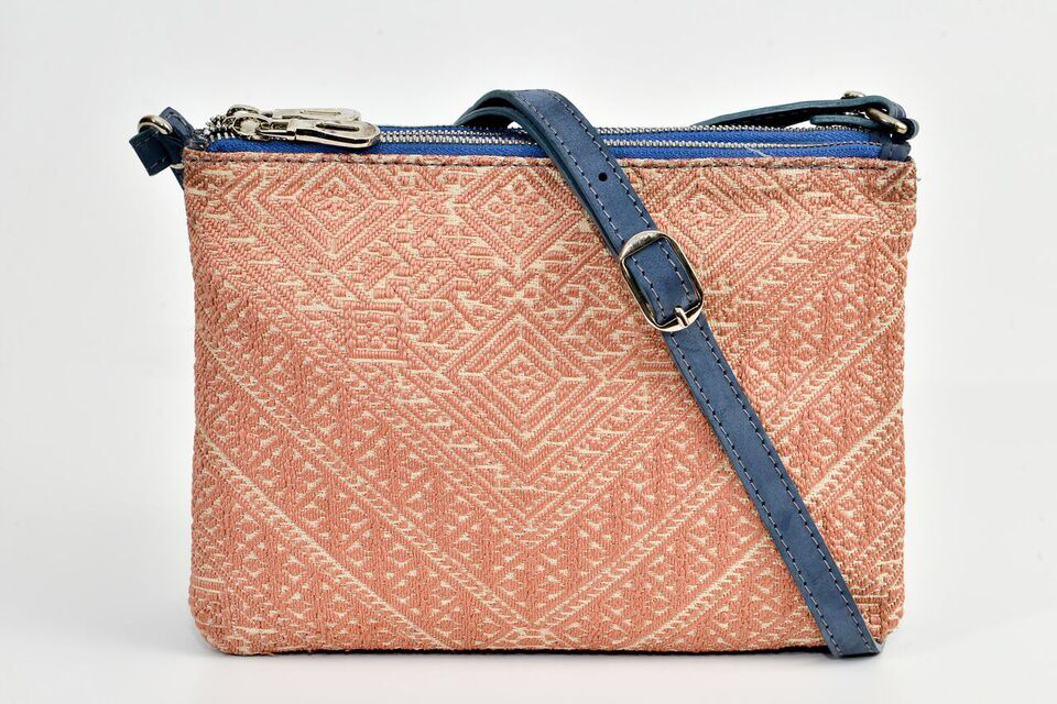 FAY Triple -zip Crossbody Bag - Blue- peach