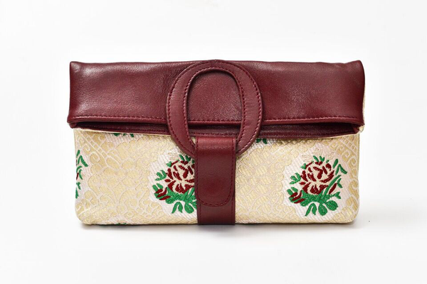 Casablanca Foldover Clutch - Burgundy - beige