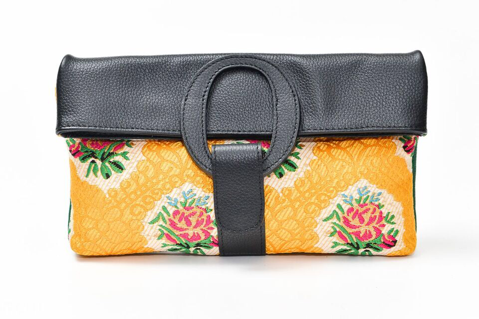Casablanca Foldover Clutch - Black /Green