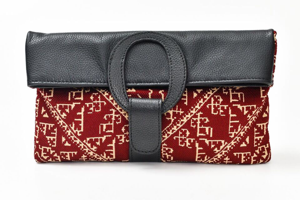 Casablanca Foldover Clutch - Burgundy woven Fabric