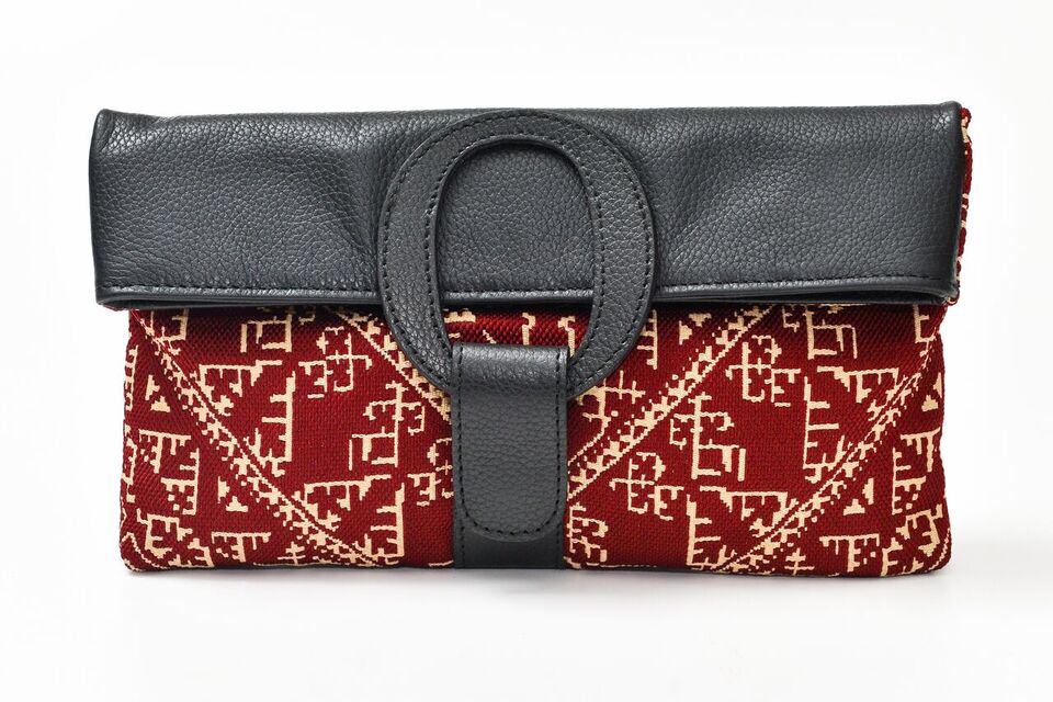 Casablanca Foldover Clutch - Burgundy woven Fabric