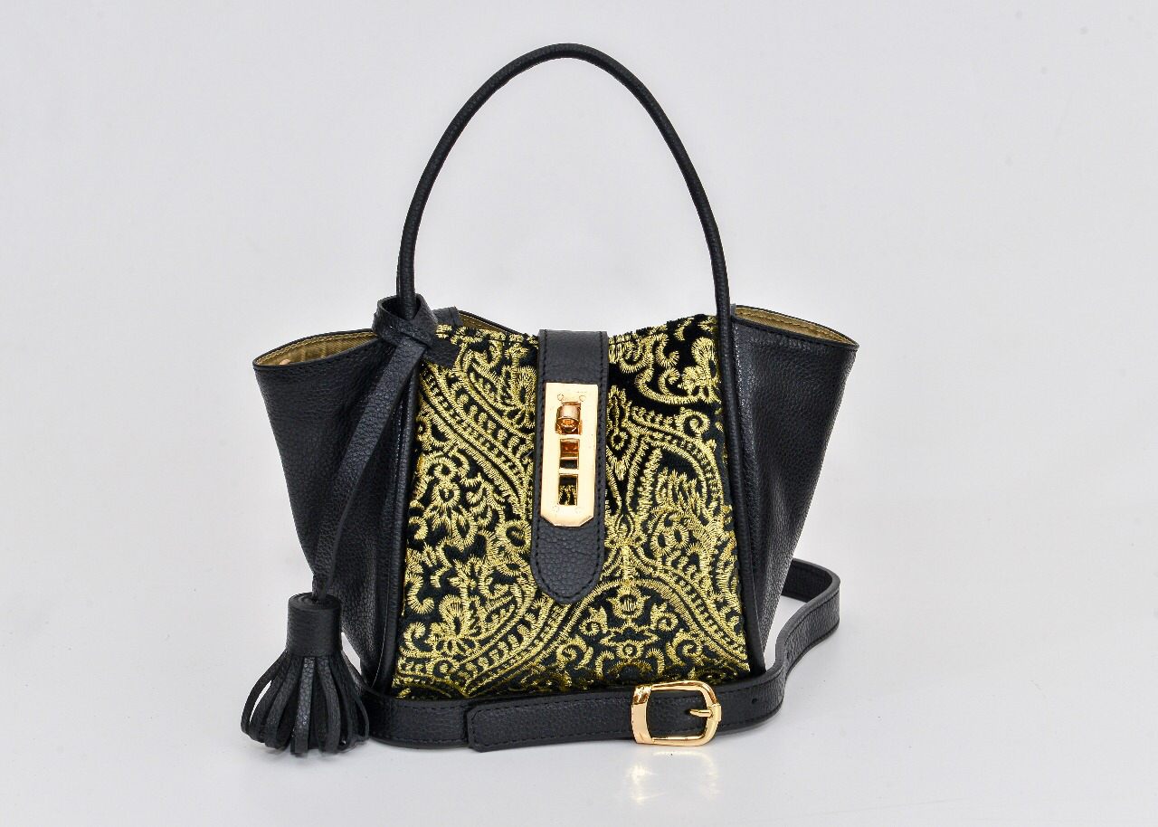 Lumsi Small Satchel Bag - Gold Embroidery Fabric