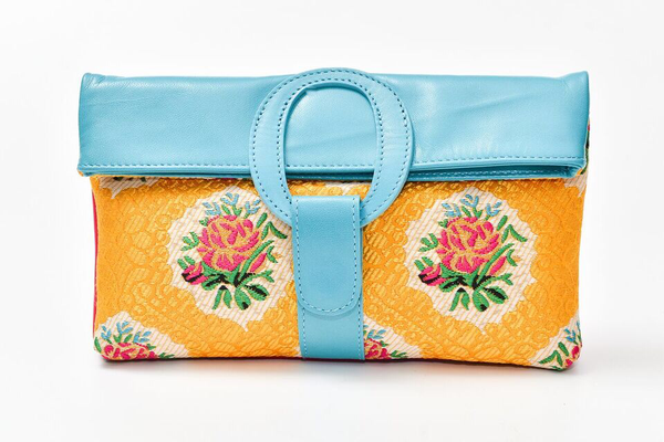 Casablanca Foldover Clutch - Turquoise - Pink